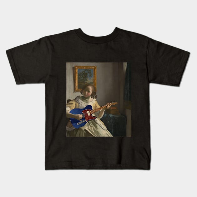 Girl with Guitar - Moody Maximalism Oil Painting Kids T-Shirt by thejamestaylor